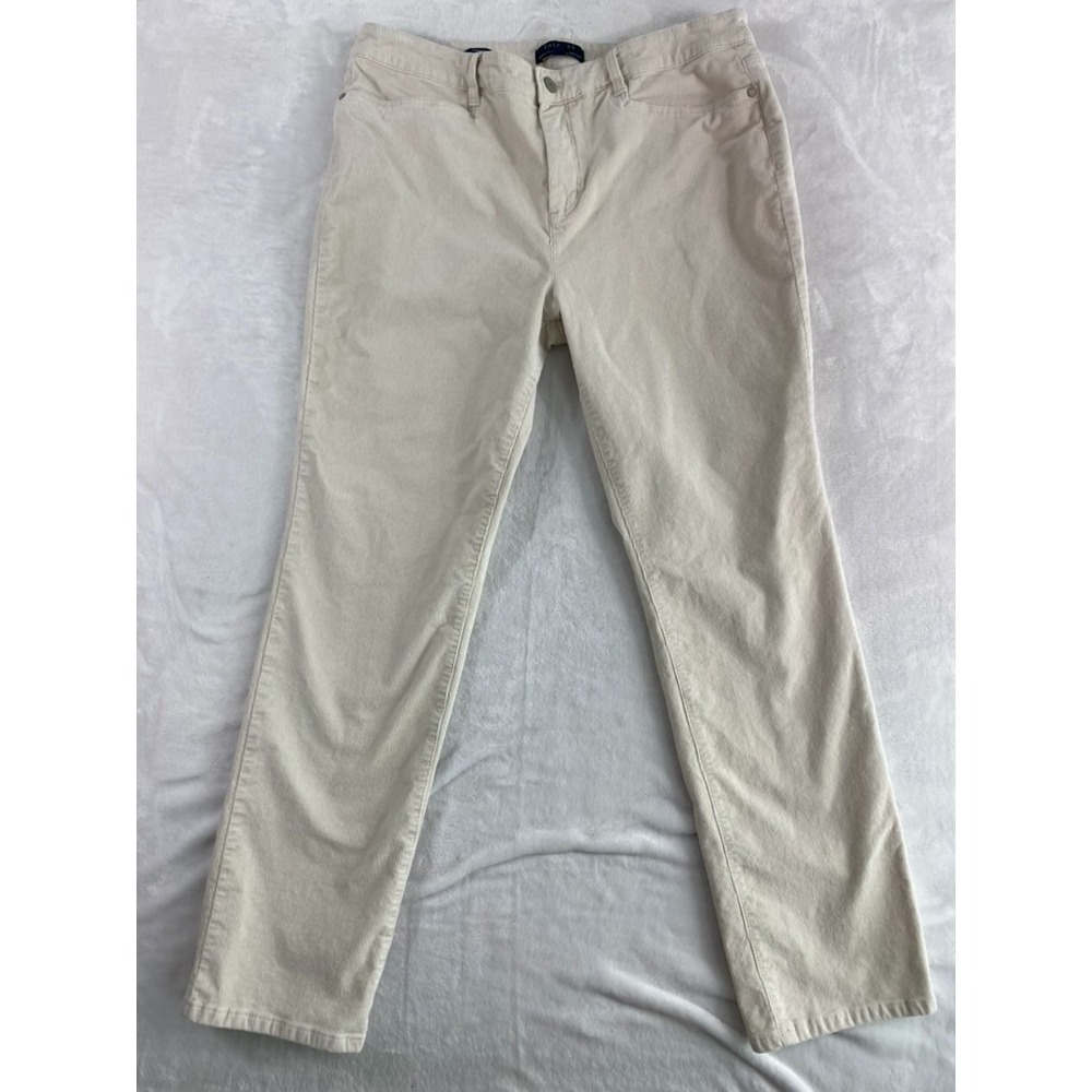 Talbots Corduroy Pants Women‎ 14 Cream Simply Flattering 5-Pocket Straight